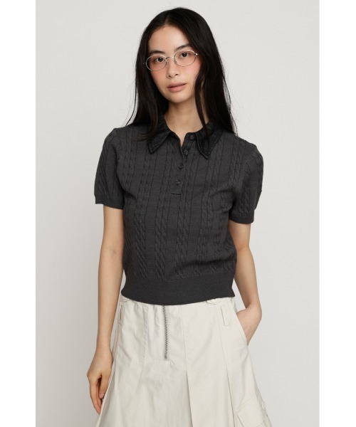 SLY(スライ)の「COLLAR DOCKING KNIT TOPS カラードッキングニットトップス 夏服 秋服(ニット/セーター・レディース・グレー/アイボリー/ダークパープル/ブラック・FREE)」の17枚目の写真