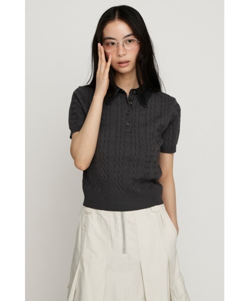 SLY(スライ)の「COLLAR DOCKING KNIT TOPS カラードッキングニットトップス 夏服 秋服(ニット/セーター・レディース・グレー/アイボリー/ダークパープル/ブラック・FREE)」の19枚目の写真