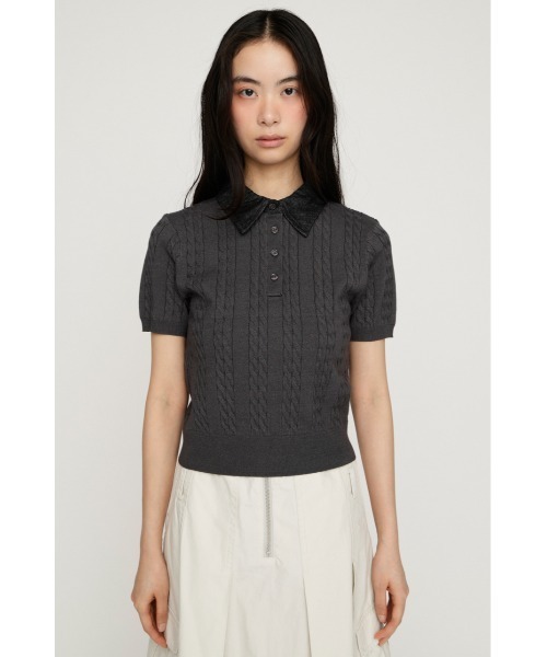 SLY(スライ)の「COLLAR DOCKING KNIT TOPS カラードッキングニットトップス 夏服 秋服(ニット/セーター・レディース・グレー/アイボリー/ダークパープル/ブラック・FREE)」の20枚目の写真