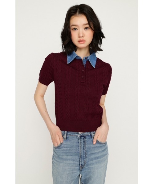 SLY(スライ)の「COLLAR DOCKING KNIT TOPS カラードッキングニットトップス 夏服 秋服(ニット/セーター・レディース・グレー/アイボリー/ダークパープル/ブラック・FREE)」の21枚目の写真