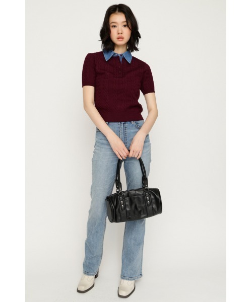 SLY(スライ)の「COLLAR DOCKING KNIT TOPS カラードッキングニットトップス 夏服 秋服(ニット/セーター・レディース・グレー/アイボリー/ダークパープル/ブラック・FREE)」の22枚目の写真