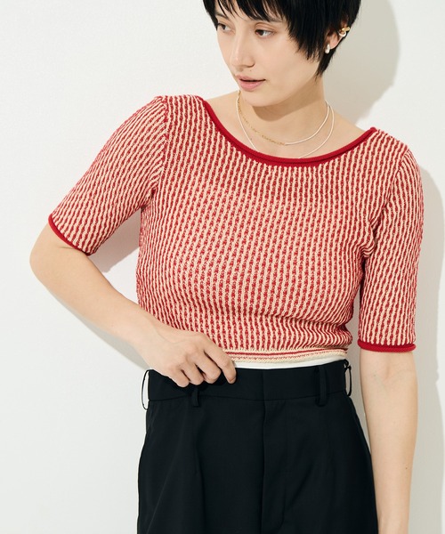 muller of yoshiokubo（ミュラーオブヨシオクボ）の「[muller of yoshiokubo/ミュラー オブ ヨシオクボ]RIPPLE LACE-UP KNIT（ニット/セーター・レディース・レッド/ブラック・S）」の12枚目の写真