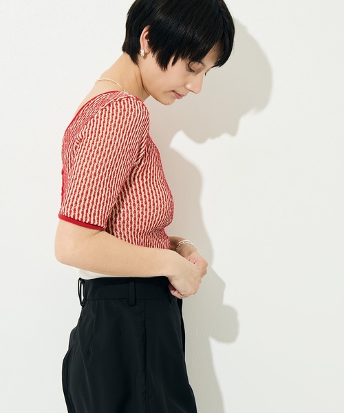 muller of yoshiokubo（ミュラーオブヨシオクボ）の「[muller of yoshiokubo/ミュラー オブ ヨシオクボ]RIPPLE LACE-UP KNIT（ニット/セーター・レディース・レッド/ブラック・S）」の14枚目の写真