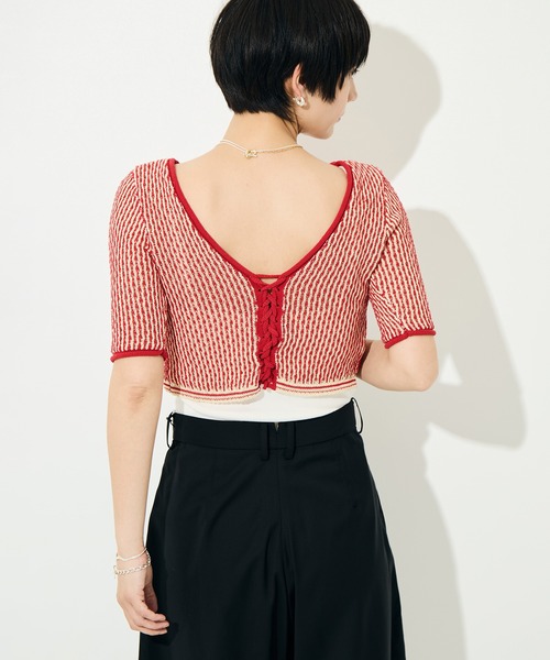 muller of yoshiokubo（ミュラーオブヨシオクボ）の「[muller of yoshiokubo/ミュラー オブ ヨシオクボ]RIPPLE LACE-UP KNIT（ニット/セーター・レディース・レッド/ブラック・S）」の13枚目の写真