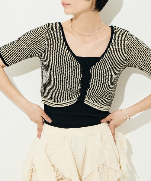 muller of yoshiokubo（ミュラーオブヨシオクボ）の「[muller of yoshiokubo/ミュラー オブ ヨシオクボ]RIPPLE LACE-UP KNIT（ニット/セーター・レディース・レッド/ブラック・S）」の18枚目の写真