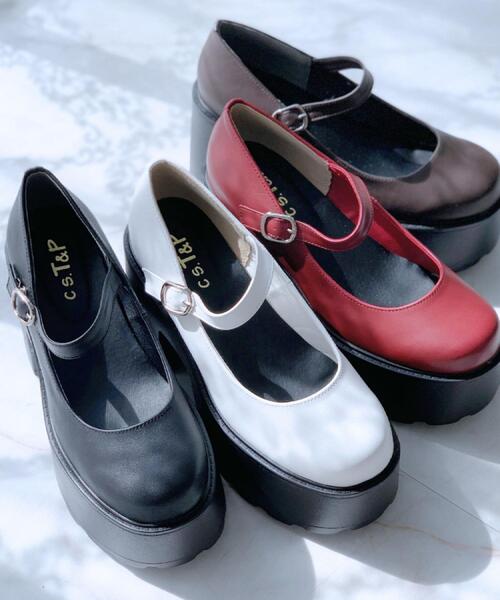 cs T&P(シーエスティーアンドピー)の「厚底ワンストラップパンプス(パンプス・レディース・ブラック/ダークブラウン/レッド系1/ホワイト・L/LL/S/M)」の5枚目の写真