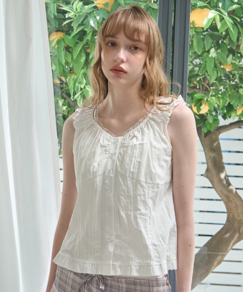 Birthday room(バースデイルーム)の「フリルギャザーノースリーブBL/Frilled gathered sleeveless BL(シャツ/ブラウス・レディース・ネイビー/ホワイト/ミント・FREE)」の6枚目の写真