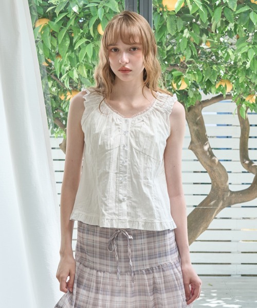 Birthday room(バースデイルーム)の「フリルギャザーノースリーブBL/Frilled gathered sleeveless BL(シャツ/ブラウス・レディース・ネイビー/ホワイト/ミント・FREE)」の8枚目の写真