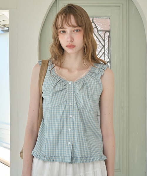 Birthday room(バースデイルーム)の「フリルギャザーノースリーブBL/Frilled gathered sleeveless BL(シャツ/ブラウス・レディース・ネイビー/ホワイト/ミント・FREE)」の17枚目の写真