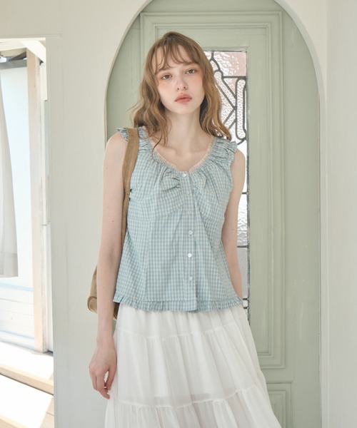 Birthday room(バースデイルーム)の「フリルギャザーノースリーブBL/Frilled gathered sleeveless BL(シャツ/ブラウス・レディース・ネイビー/ホワイト/ミント・FREE)」の18枚目の写真