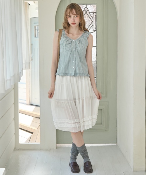 Birthday room(バースデイルーム)の「フリルギャザーノースリーブBL/Frilled gathered sleeveless BL(シャツ/ブラウス・レディース・ネイビー/ホワイト/ミント・FREE)」の20枚目の写真
