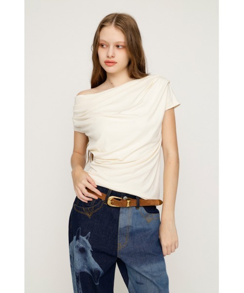 SLY(スライ)の「ROUND BUCKLE COW LEATHER BELT ラウンドバックルカウレザーベルト 夏服 秋服(ベルト・レディース・ベージュ/ブラック・FREE)」の8枚目の写真