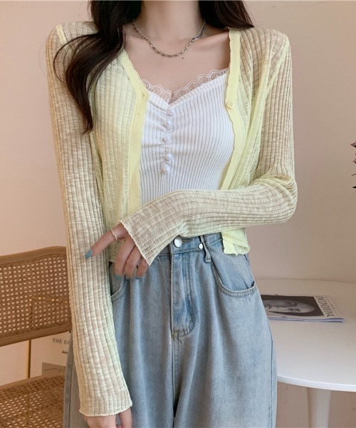 AMAJI(アマジ)の「シアー ショート丈 ボレロカーディガン(カーディガン/ボレロ・レディース・ホワイト/ライトブルー/ブラック/ベージュ/パープル/イエロー/ライトグリーン/ライトピンク・FREE)」の14枚目の写真