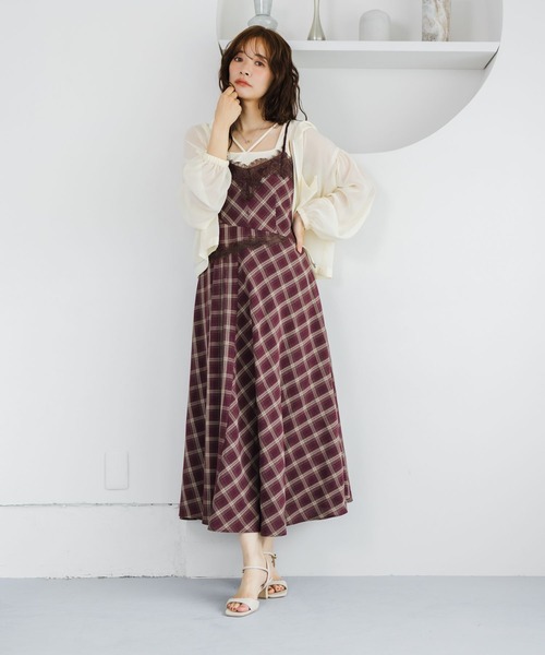 mysty woman（ミスティウーマン）の「切り替えチェックレースキャミワンピース 1046907（ワンピース・レディース・ボルドー/ブルー・FREE）」の10枚目の写真