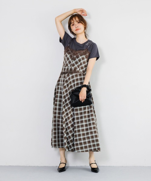 mysty woman（ミスティウーマン）の「切り替えチェックレースキャミワンピース 1046907（ワンピース・レディース・ボルドー/ブルー・FREE）」の12枚目の写真