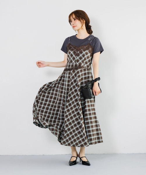 mysty woman（ミスティウーマン）の「切り替えチェックレースキャミワンピース 1046907（ワンピース・レディース・ボルドー/ブルー・FREE）」の13枚目の写真