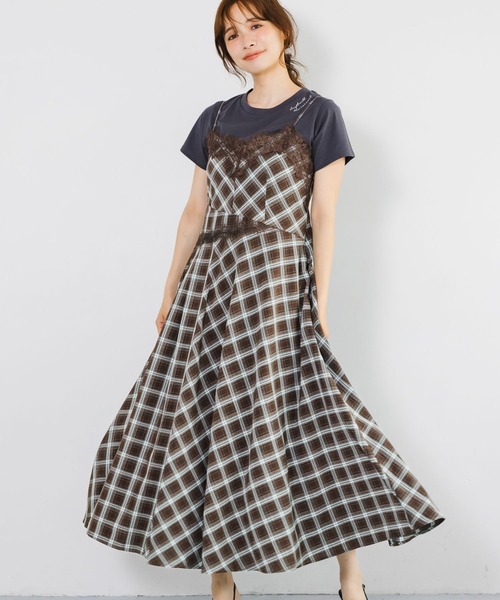 mysty woman（ミスティウーマン）の「切り替えチェックレースキャミワンピース 1046907（ワンピース・レディース・ボルドー/ブルー・FREE）」の15枚目の写真
