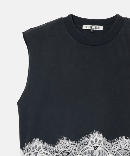 LE CIEL BLEU（ルシェルブルー）の「レースディテールスリーブレスTシャツ / Lace Detail Sleeveless T-Shirt（シャツ/ブラウス・レディース・ブラック/ライトグレー・36）」の9枚目の写真