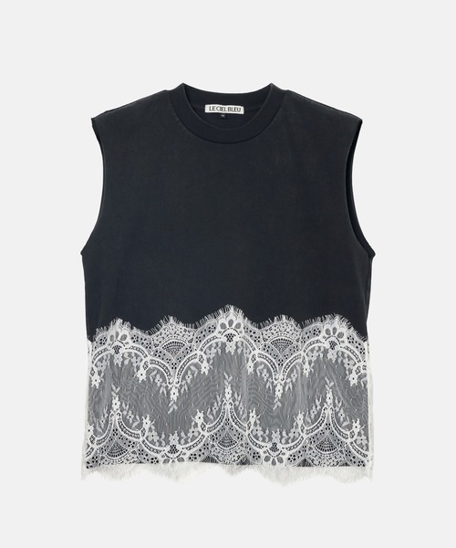 LE CIEL BLEU（ルシェルブルー）の「レースディテールスリーブレスTシャツ / Lace Detail Sleeveless T-Shirt（シャツ/ブラウス・レディース・ブラック/ライトグレー・36）」の8枚目の写真