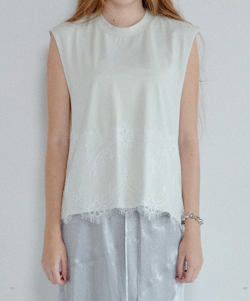 LE CIEL BLEU（ルシェルブルー）の「レースディテールスリーブレスTシャツ / Lace Detail Sleeveless T-Shirt（シャツ/ブラウス・レディース・ブラック/ライトグレー・36）」の16枚目の写真