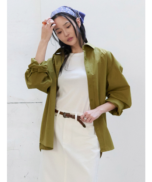 MORVE13（モルブ13）の「シグニチャーセンティル刺繍シャツ（オリーブ）（シャツ/ブラウス・レディース・ホワイト/オリーブ/ブルー/バーガンディー/ネイビー・FREE）」の6枚目の写真