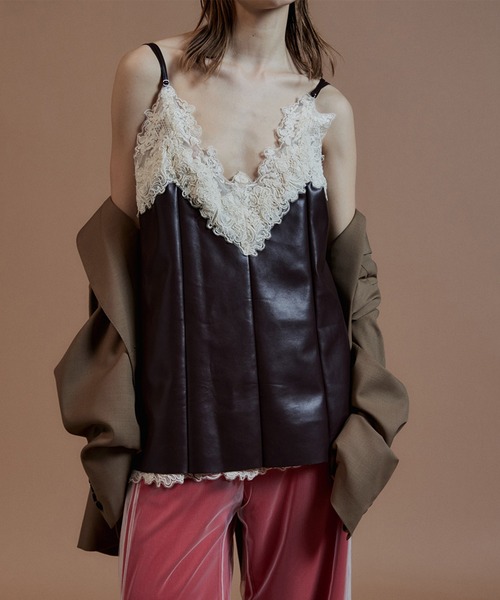 MAISON SPECIAL(メゾンスペシャル)の「Lace-Trim Vegan Leather Tunic/レーストリムヴィーガンレザーチュニック(チュニック・レディース・ブルー/ブラック/ブラウン・FREE)」の7枚目の写真