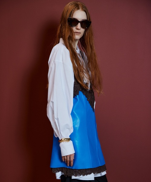 MAISON SPECIAL(メゾンスペシャル)の「Lace-Trim Vegan Leather Tunic/レーストリムヴィーガンレザーチュニック(チュニック・レディース・ブルー/ブラック/ブラウン・FREE)」の13枚目の写真