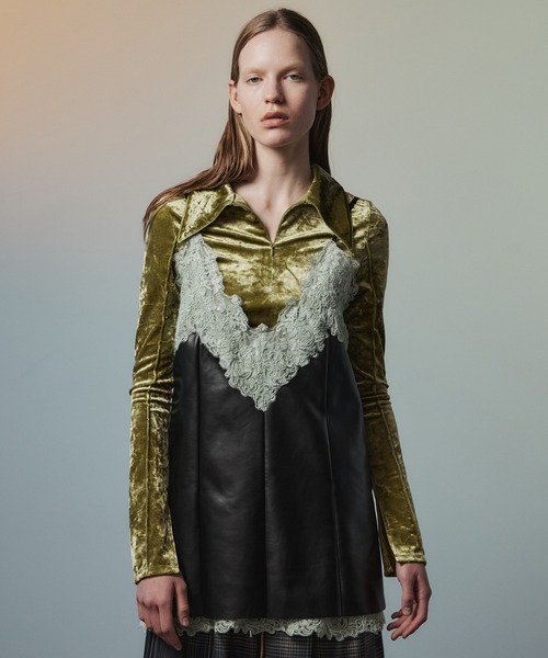 MAISON SPECIAL(メゾンスペシャル)の「Lace-Trim Vegan Leather Tunic/レーストリムヴィーガンレザーチュニック(チュニック・レディース・ブルー/ブラック/ブラウン・FREE)」の18枚目の写真