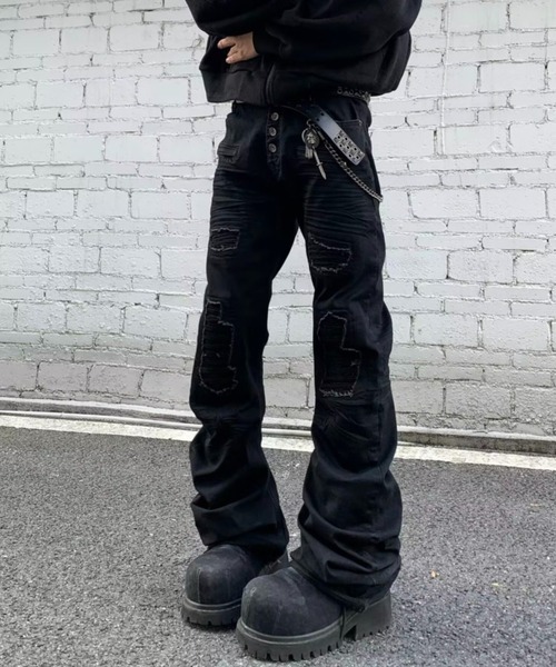 SHIBUYA Zy.(シブヤジー)の「Wasted Time ダメージデニムパンツ(デニムパンツ・メンズ・ブラック・S/M/L)」の2枚目の写真