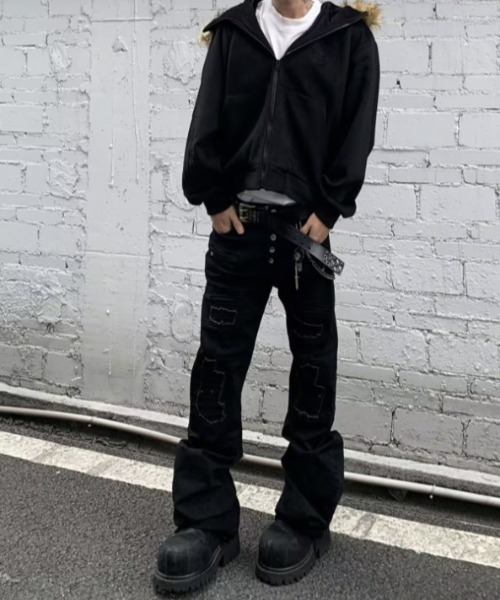 SHIBUYA Zy.(シブヤジー)の「Wasted Time ダメージデニムパンツ(デニムパンツ・メンズ・ブラック・S/M/L)」の5枚目の写真