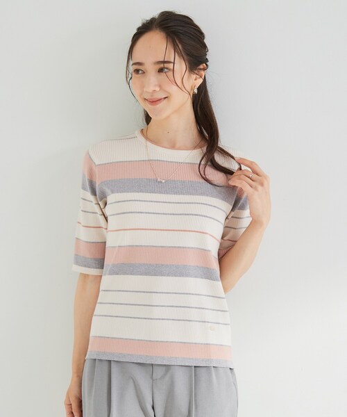 SHOO・LA・RUE(シューラルー)の「【S-LL】オンオフ着られる マルチボーダーリブニット(ニット/セーター・レディース・ホワイト系5/グレー系2/ネイビー系2・01/02/03/04)」の22枚目の写真