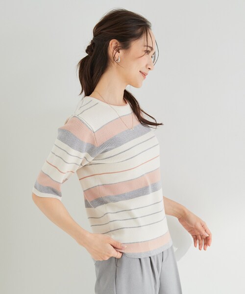SHOO・LA・RUE(シューラルー)の「【S-LL】オンオフ着られる マルチボーダーリブニット(ニット/セーター・レディース・ホワイト系5/グレー系2/ネイビー系2・01/02/03/04)」の21枚目の写真