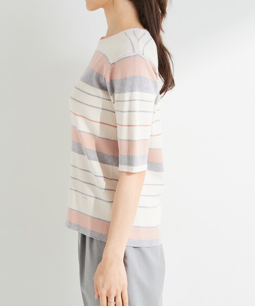 SHOO・LA・RUE(シューラルー)の「【S-LL】オンオフ着られる マルチボーダーリブニット(ニット/セーター・レディース・ホワイト系5/グレー系2/ネイビー系2・01/02/03/04)」の9枚目の写真