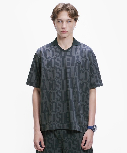 LACOSTE（ラコステ）の「クールマックスプリントスキッパーネックポロシャツ（ポロシャツ・メンズ・チャコール/ブラック/ブラウン/オフホワイト・3/5/4/2）」の3枚目の写真