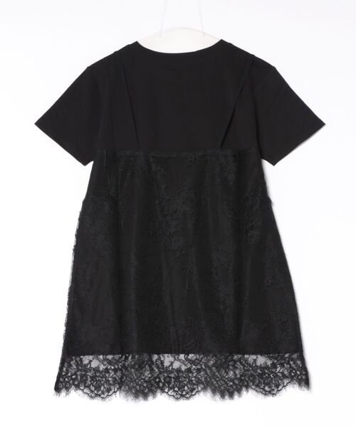 NYLAUS(ナイラス)の「【SG】レースキャミレイヤードTシャツ 半袖Tシャツ ドッキングTシャツ(Tシャツ/カットソー・レディース・ブラック/オフホワイト/杢グレー・M)」の4枚目の写真