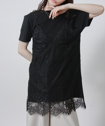 【SG】レースキャミレイヤードTシャツ 半袖Tシャツ ドッキングTシャツ