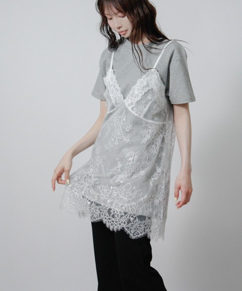 NYLAUS(ナイラス)の「【SG】レースキャミレイヤードTシャツ 半袖Tシャツ ドッキングTシャツ(Tシャツ/カットソー・レディース・ブラック/オフホワイト/杢グレー・M)」の16枚目の写真