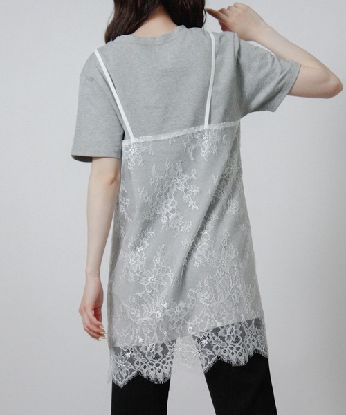 NYLAUS(ナイラス)の「【SG】レースキャミレイヤードTシャツ 半袖Tシャツ ドッキングTシャツ(Tシャツ/カットソー・レディース・ブラック/オフホワイト/杢グレー・M)」の17枚目の写真
