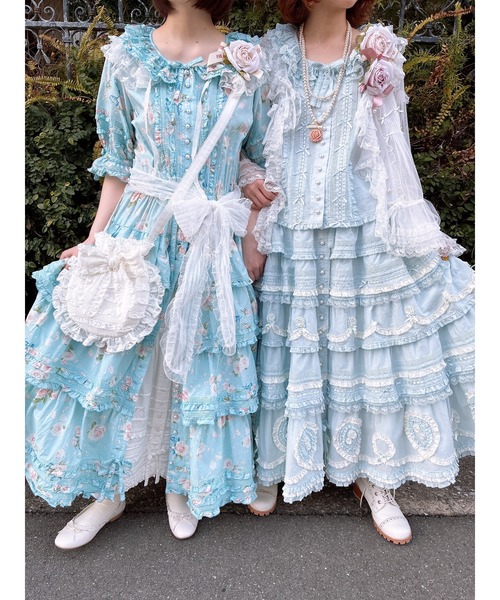 PINK HOUSE（ピンクハウス）の「ローズモチーフ使い配色フリルローンスカート（スカート・レディース・ホワイト/スカイブルー/ピンク/ブラック/モカ・フリー）」の6枚目の写真