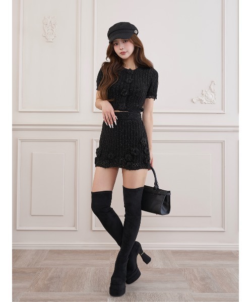 Darich(ダーリッチ)の「フラワーモチーフニットセットアップ(セットアップ・レディース・ベージュ/ブラック/ホワイト/ピンク・FREE)」の6枚目の写真