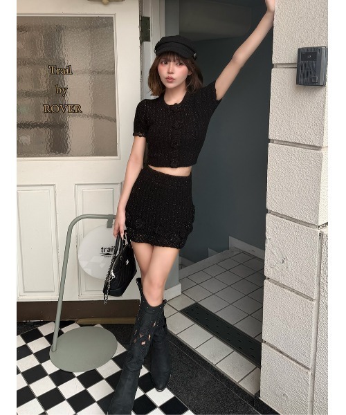 Darich(ダーリッチ)の「フラワーモチーフニットセットアップ(セットアップ・レディース・ベージュ/ブラック/ホワイト/ピンク・FREE)」の8枚目の写真