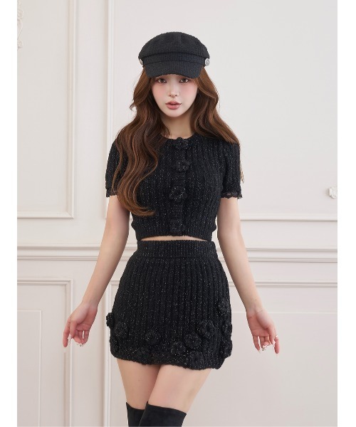 Darich(ダーリッチ)の「フラワーモチーフニットセットアップ(セットアップ・レディース・ベージュ/ブラック/ホワイト/ピンク・FREE)」の5枚目の写真