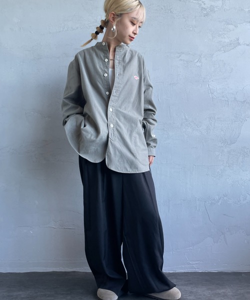 DANTON（ダントン）の「[DANTON/ダントン] コットンフランネル バンドカラーシャツ（シャツ/ブラウス・レディース・グレー/オリーブ・38/36）」の4枚目の写真