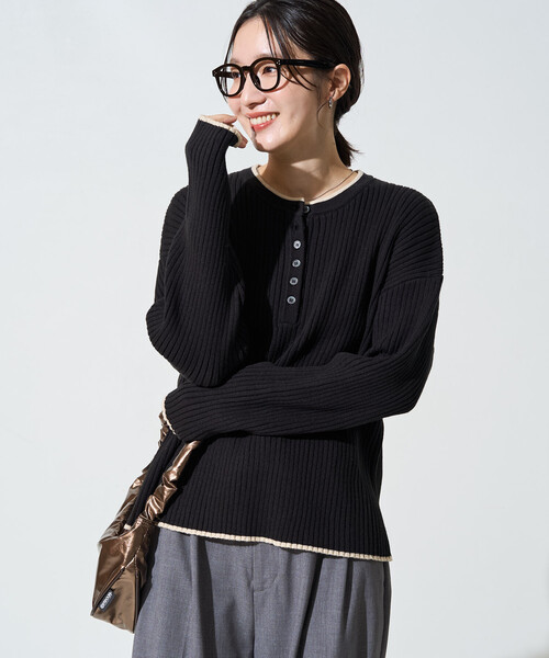 FREAK'S STORE(フリークスストア)の「限定展開 配色 ヘンリーネック ニット プルオーバー(Tシャツ/カットソー・レディース・ブラック/オフホワイト/ネイビー/グレー/ナチュラル/ブラウン/ライトグレー・フリ-)」の16枚目の写真