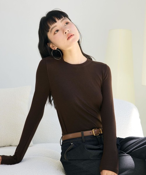 JOCOSA(ジョコサ)の「メリノウール配合 なめらか トップス(Tシャツ/カットソー・レディース・グレー/ダークグレー/ベージュ/ブラウン/ブルー/ホワイト/ブラック・M/L)」の5枚目の写真
