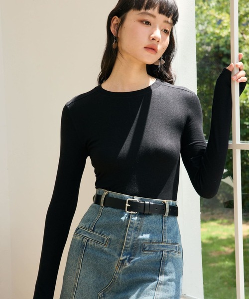 JOCOSA(ジョコサ)の「メリノウール配合 なめらか トップス(Tシャツ/カットソー・レディース・グレー/ダークグレー/ベージュ/ブラウン/ブルー/ホワイト/ブラック・M/L)」の2枚目の写真