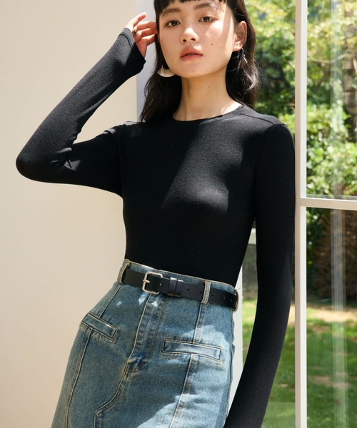 JOCOSA(ジョコサ)の「メリノウール配合 なめらか トップス(Tシャツ/カットソー・レディース・グレー/ダークグレー/ベージュ/ブラウン/ブルー/ホワイト/ブラック・M/L)」の9枚目の写真