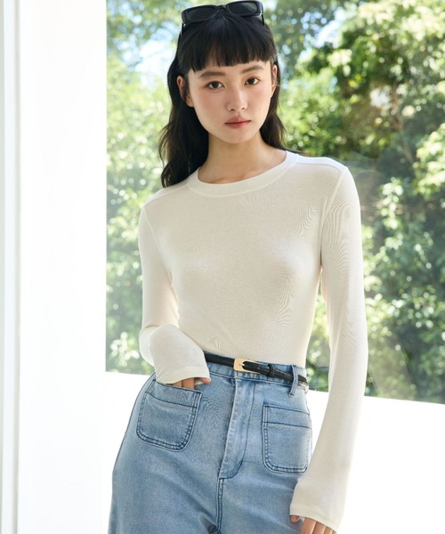 JOCOSA(ジョコサ)の「メリノウール配合 なめらか トップス(Tシャツ/カットソー・レディース・グレー/ダークグレー/ベージュ/ブラウン/ブルー/ホワイト/ブラック・M/L)」の14枚目の写真