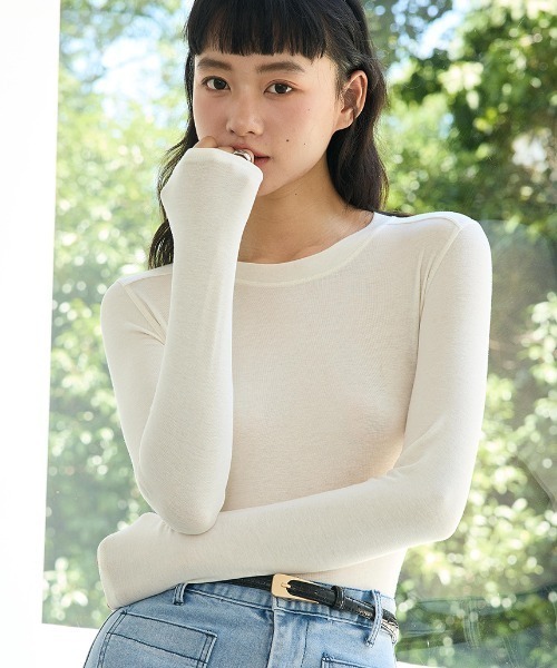 JOCOSA(ジョコサ)の「メリノウール配合 なめらか トップス(Tシャツ/カットソー・レディース・グレー/ダークグレー/ベージュ/ブラウン/ブルー/ホワイト/ブラック・M/L)」の13枚目の写真