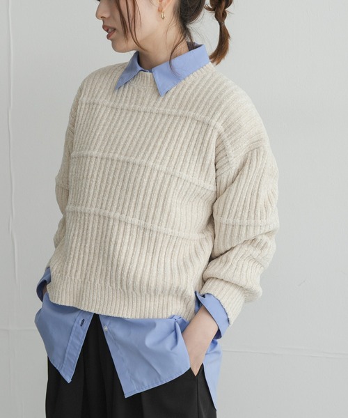 URBAN RESEARCH Sonny Label(アーバンリサーチサニーレーベル)の「モールヤーンクルーネックニットプルオーバー(ニット/セーター・レディース・ブラウン/ベージュ系その他/ブルー/オフホワイト・FREE)」の1枚目の写真